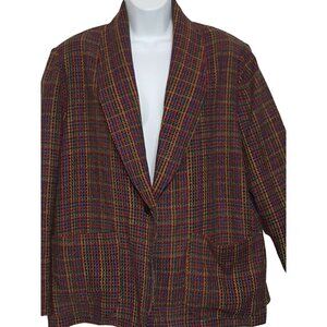 Vintage 80s Womens Blazer Jacket Colorful Tweed Lined One Button Pockets